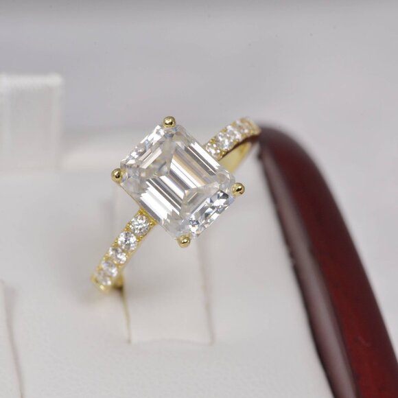 Certified 4.8ct Emerald Cut Full Moissanite Engagement Ring - Picture 6 of 8